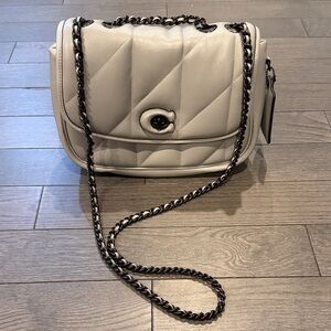 Coach SilverQuilted Shoulder Bag with Chain Strap